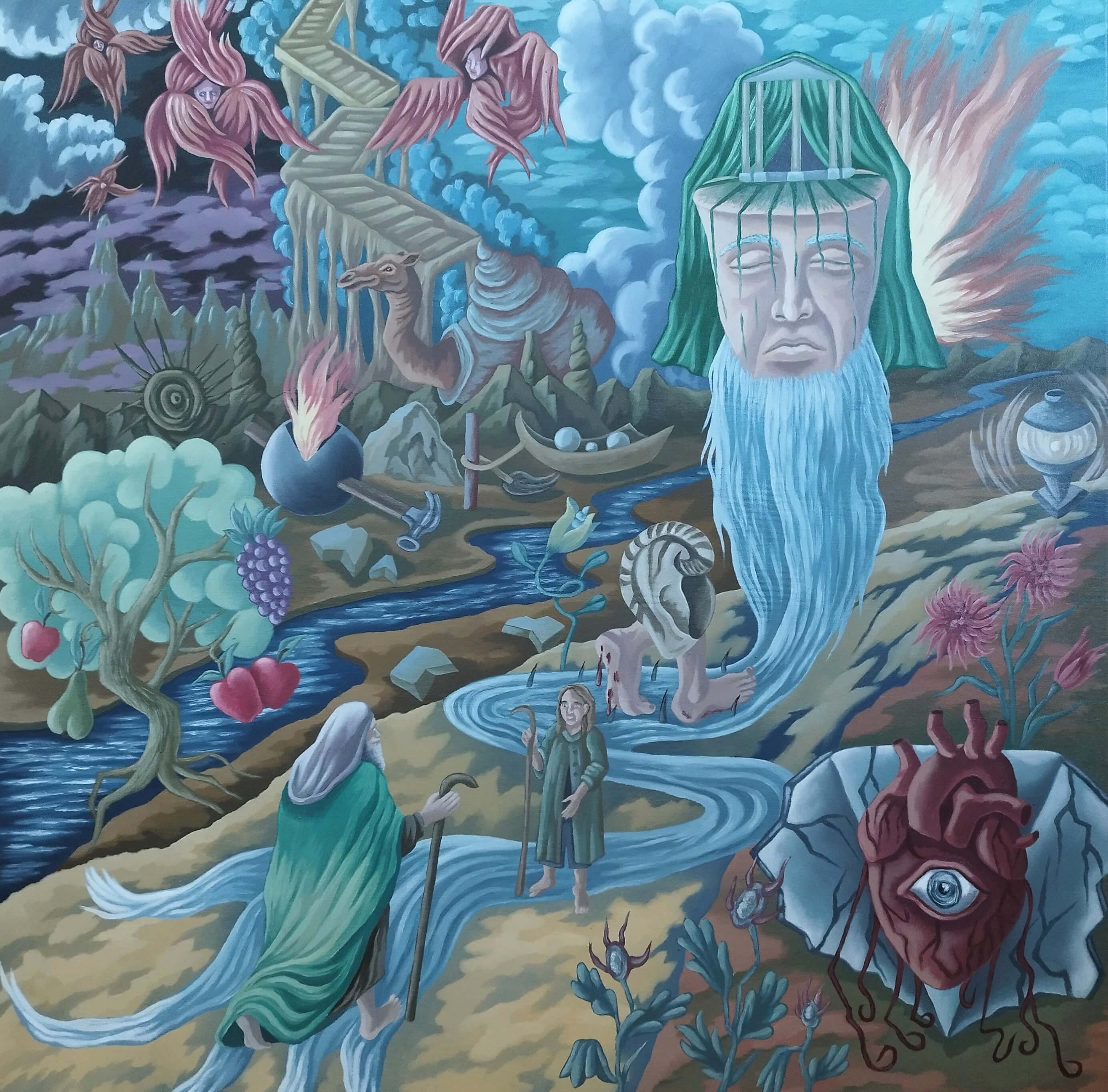 5 Pot skozi cas 2024 osrednje platno triptiha  Vizije o Gospodu  olje na platnu 100 x 100 cm