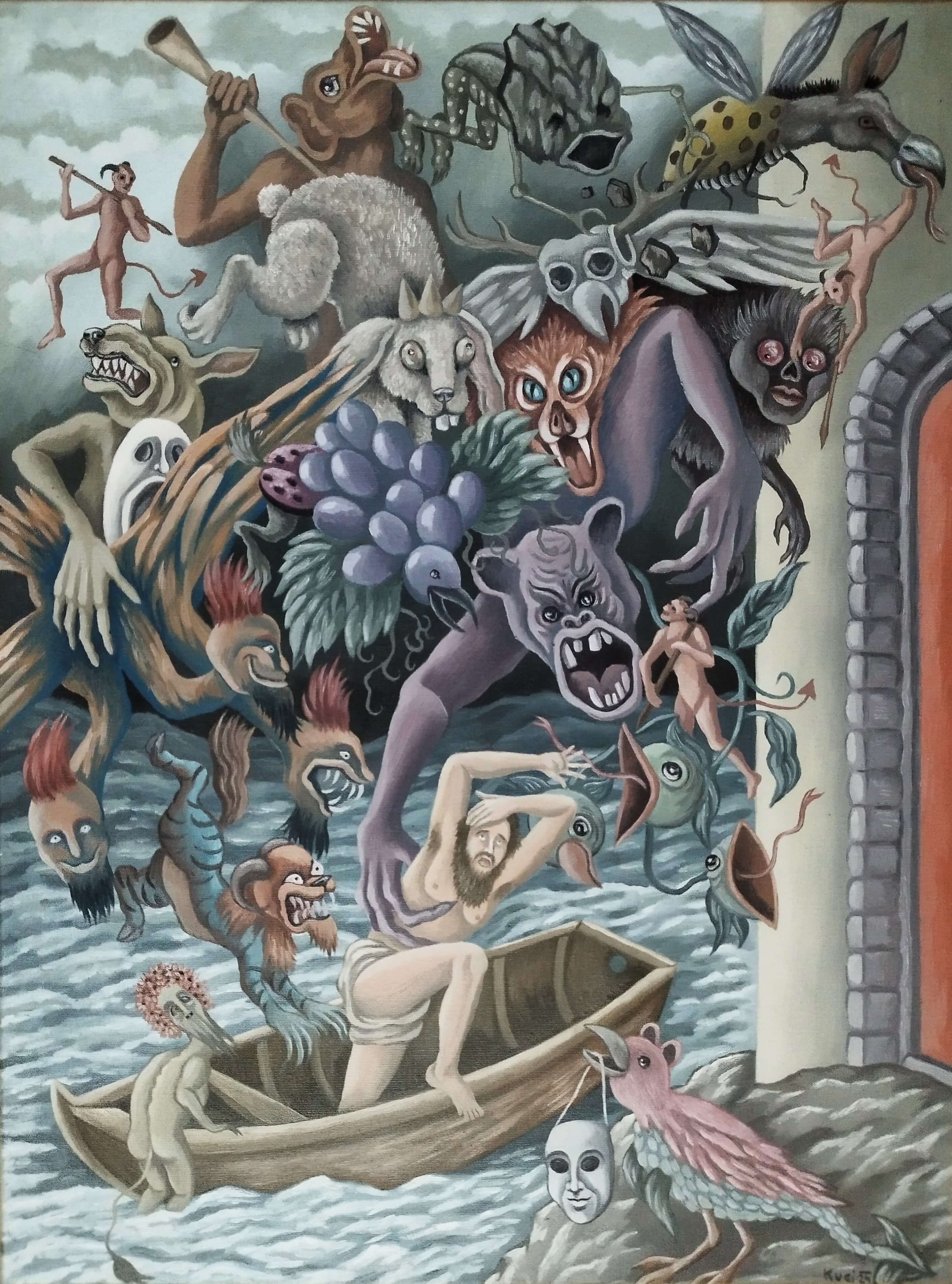 7 Skusnjave 2024 levo platno triptiha  Svet v maskah  olje na platnu 80 x 60 cm